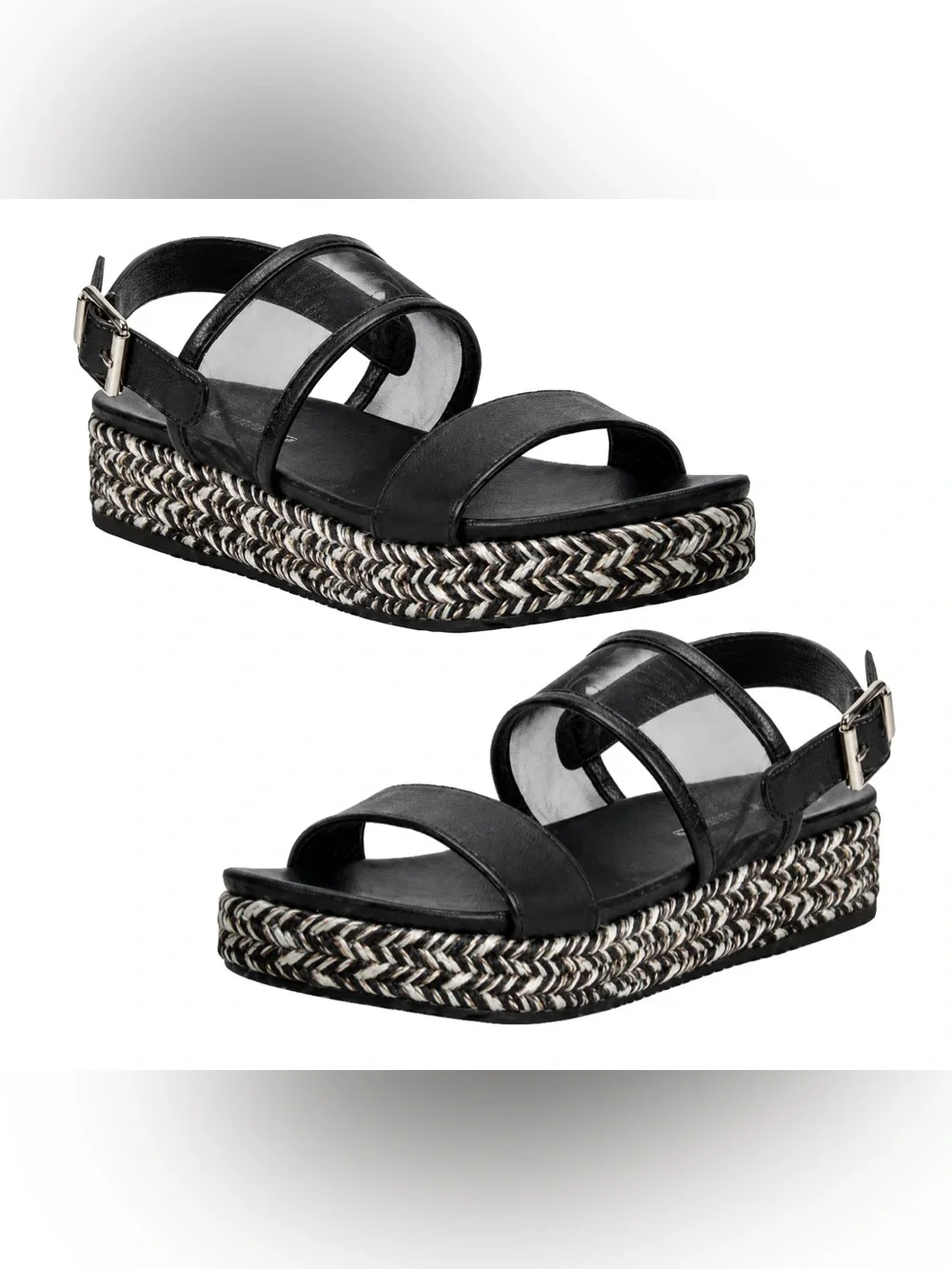 LC Lauren Conrad Black Platform Sandals with Braided Trim